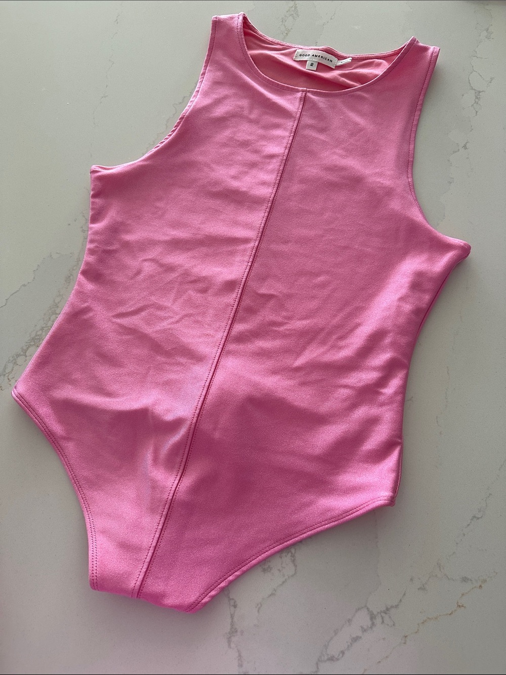 Good American Women’s High Shine Compression Bodysuit Barbie Pink size M